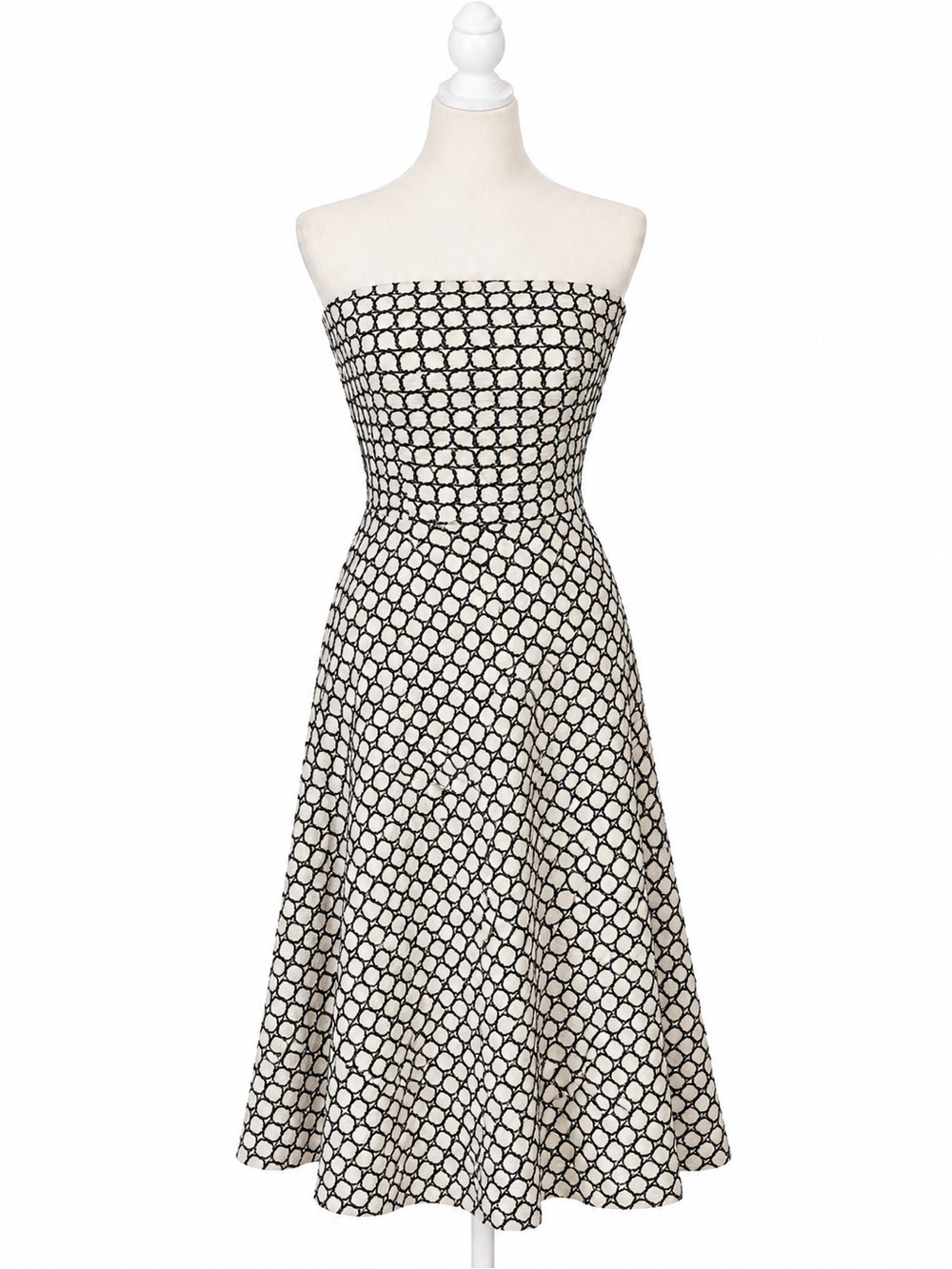 J.Crew Size 2 Strapless Black White Cotton Fit Flare Midi Dress